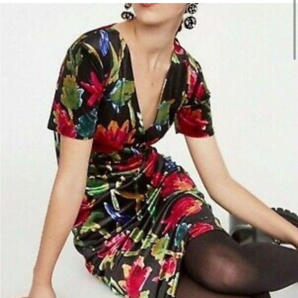Zara Trafaluc black velvet dress with roses size Large